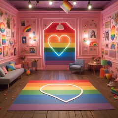 Rainbow Room with Neon Heart and Rainbow Rug