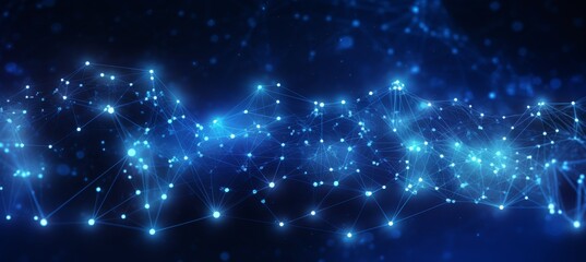 Obraz premium Abstract digital blue background with a glowing global network and internet connections on a dark blue backdrop, a technology concept. 