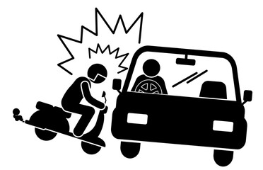 illustration of the icon of a car and motorbike colliding and having an accident