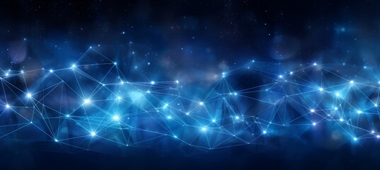 Fototapeta premium Abstract digital blue background with a glowing global network and internet connections on a dark blue backdrop, a technology concept. 