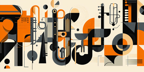 An abstract composition featuring various musical instruments, generative AI