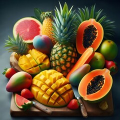 Tropical Fruit Platter with Pineapple, Mango, Papaya and Watermelon