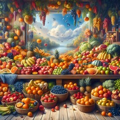 Abundance of Fresh Fruits and Vegetables at a Country Market