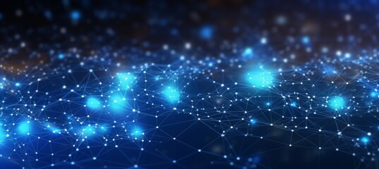 Obraz premium Abstract digital blue background with a glowing global network and internet connections on a dark blue backdrop, a technology concept. 
