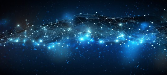 Obraz premium Abstract digital blue background with a glowing global network and internet connections on a dark blue backdrop, a technology concept. 