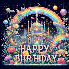 Magical Happy Birthday Castle with Rainbow