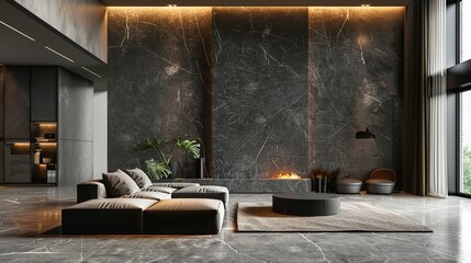 Modern Living Room with Concrete Wall and Sectional Sofa