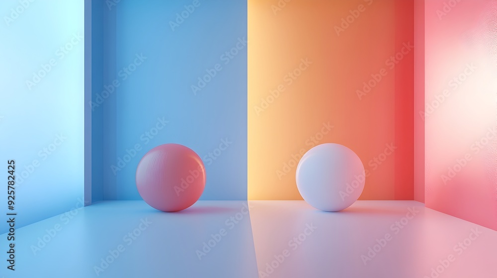 Poster minimalist 3d rendering depicting conceptual differences between theories