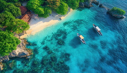 Obraz premium Tropical Beach with Two Boats