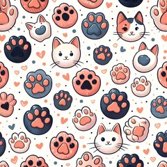 Cute Cat Paw Print Seamless Pattern