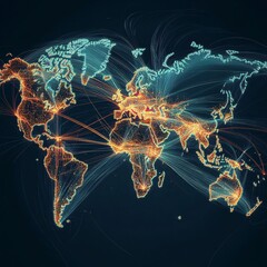 Naklejka premium A real-time e-commerce map with data points popping up across the globe, showcasing the dynamic flow of transactions.