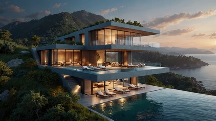 Obraz premium modern cliffside villa in the mountains