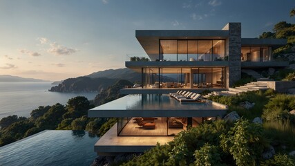 modern cliffside villa in the mountains