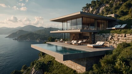 Fototapeta premium modern cliffside villa in the mountains