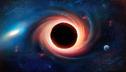 3D illustration of giant Black hole in deep space. High quality digital space art in 5K - realistic visualization