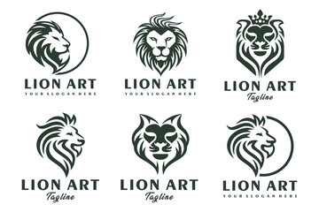 Lion head icon set  logo design . vector illustration