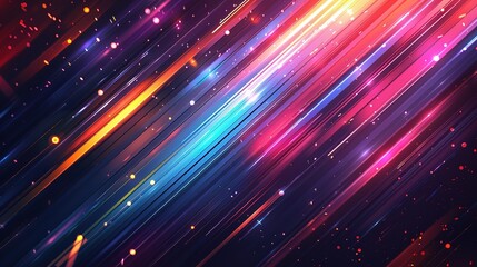 Obraz premium Abstract background with vibrant diagonal lines and glowing particles.