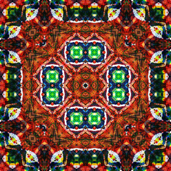 Seamless square patterns kaleidoscope. Acrylic paint painted