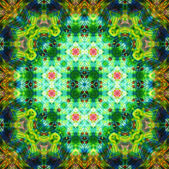 Seamless square patterns kaleidoscope. Acrylic paint painted