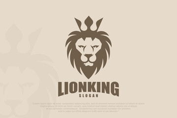 Vintage lion king logo design .  lion head and crown emblem icon art . vector illustration