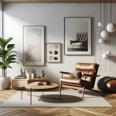 Modern Living Room Interior Design with Leather Armchair and Coffee Table