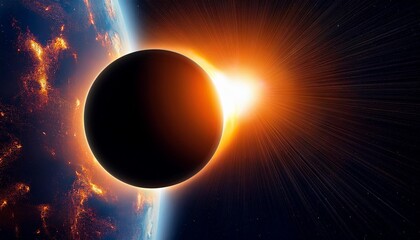 Obraz premium 3D illustration of solar eclipse at Earth orbit. High quality digital space art in 5K - realistic visualization