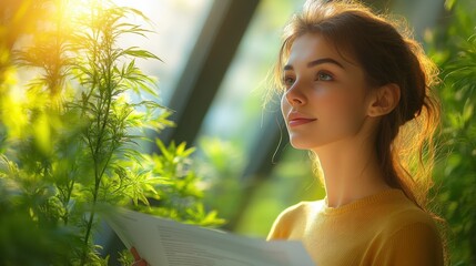 Businesswoman reviewing environmental impact reports in a modern office, venture, sustainability, entrepreneurship
