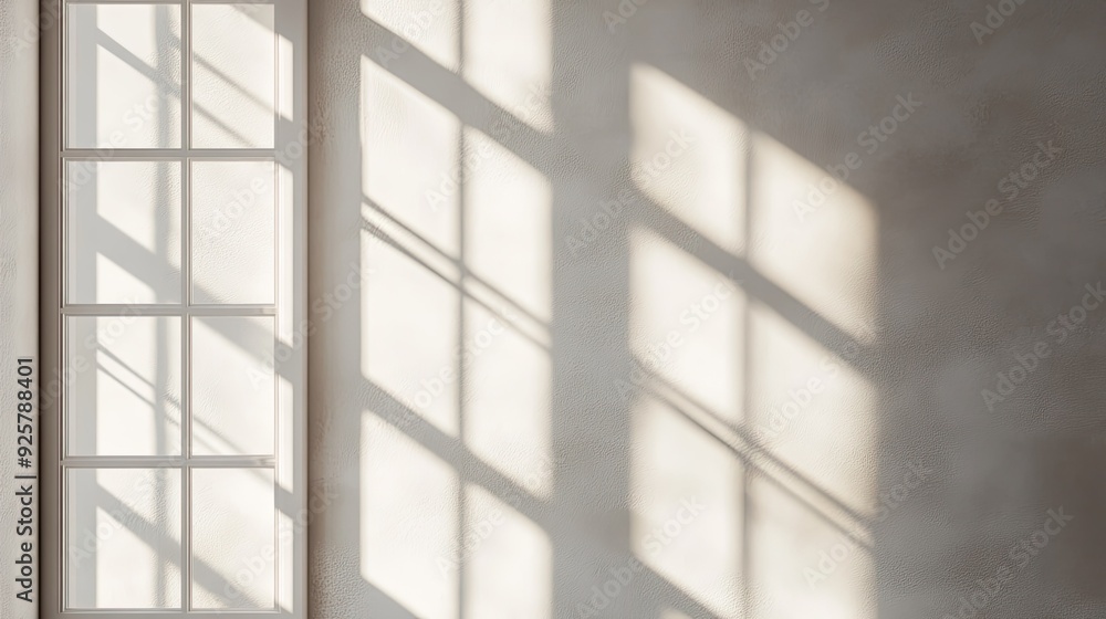 Poster overhead shot of a window with sunlight casting shadows, empty space for text