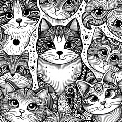 Ornate Cat Pattern in Black and White