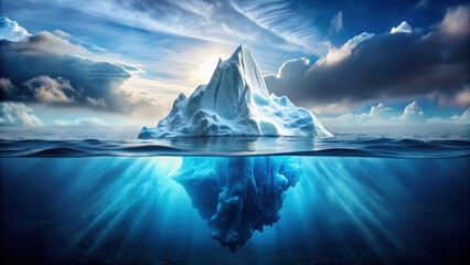 Iceberg with visible crisis above and hidden opportunity below, iceberg, crisis, opportunity, hidden, visible, contrast