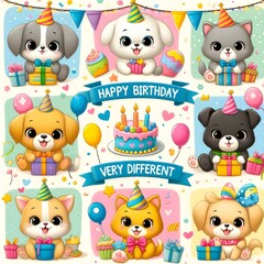 Cute Animals Birthday Party Illustration