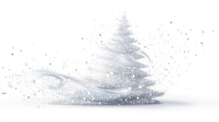 White Christmas tree made of glitter on white background.