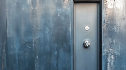 Top view of a door with a doorbell, clean area with ample copy space
