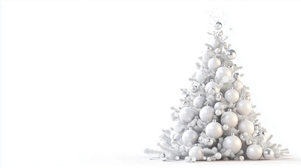 White christmas tree on white background. Cute white christmas decor in minimalistic design