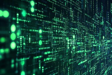 Green Dark Binary Code with Data Streaming Background created with Generative AI