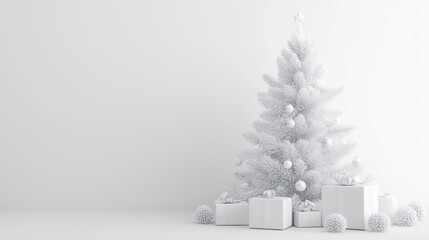 White Christmas and New Year background, Christmas decor in minimalistic design