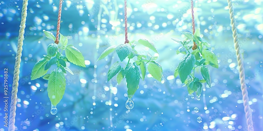 Poster water drops on green leaf