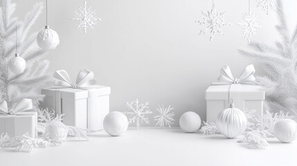 White Christmas and New Year background, Christmas decor in minimalistic design