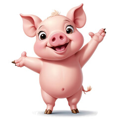 Fototapeta premium Cute and happy pig, cartoon style, transparent background.