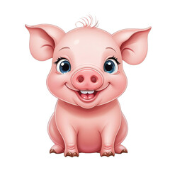 Brightly smiling piglet, cartoon clip art, transparent