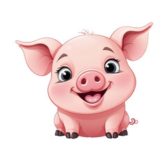 Happy little pig, cartoon clip art, isolated, transparent background