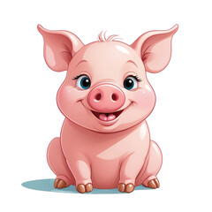 Charming piglet with a big smile, clip art, transparent background