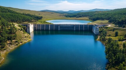 Fototapeta premium Storing Water in Dams Helps Mitigate Effects of Drought in Rural Countryside Landscape