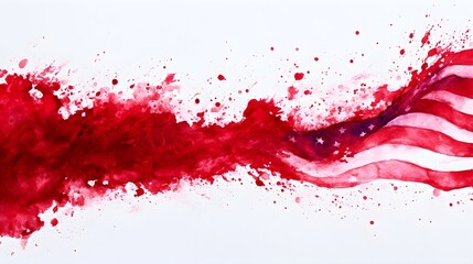 A dynamic sketch of the American flag waving, with bold strokes and abstract interpretations of freedom, Watercolor Sketch, High contrast, Red, white, and blue