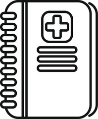 Line art icon of a medical record book, representing patient data and healthcare information