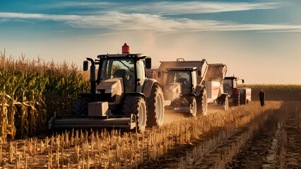 Fototapeta premium Corn Harvesting with Tractors