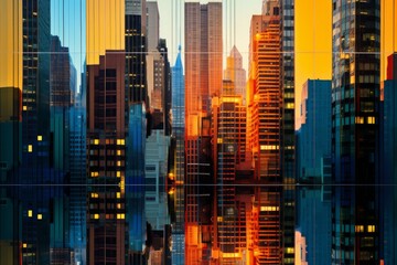 Obraz premium Cyan & Amber Skyscrapers New York Reflections in Light