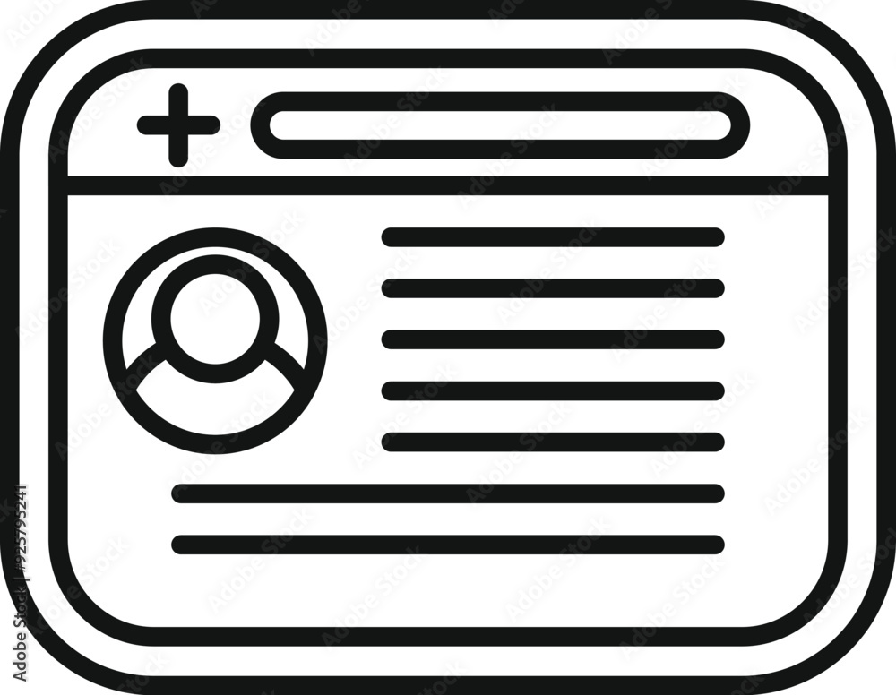 Poster minimalist icon of a user profile page with a plus sign button for adding new content