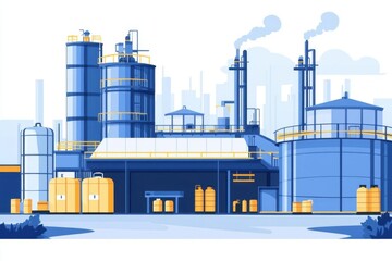 Toxic chemical plant, hazardous waste storage, flat design illustration