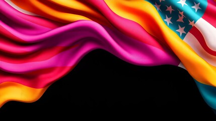 Fototapeta premium Pop art style American flag, waving with bold, colorful symbols of freedom, high-contrast colors, modern graphic design, energetic mood